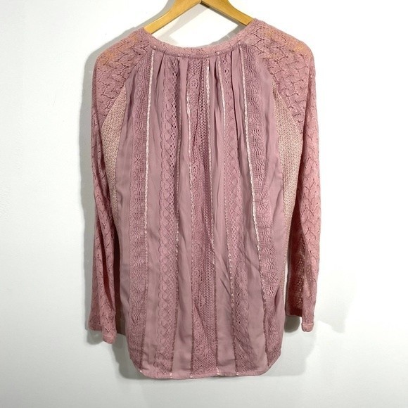 Anthropologie One September M Rosanella Lace Knit Blouse Top Pink - Picture 6 of 10